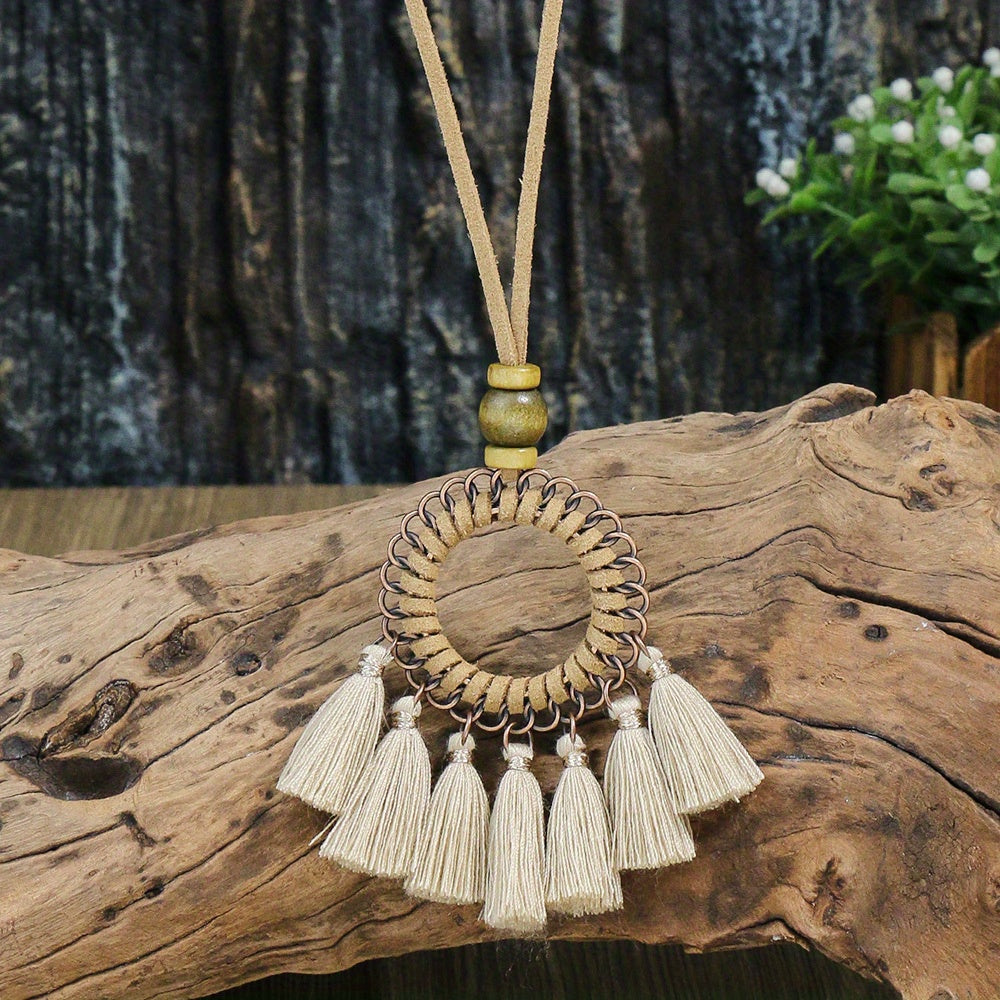 3pcs Ethnic Style Women's Fashion Pendant Necklace Set with Floral Tassel Pendant, Bronze Enamel Drip Zinc Alloy with Glass Rhinestone Inlay, Vintage Necklace
