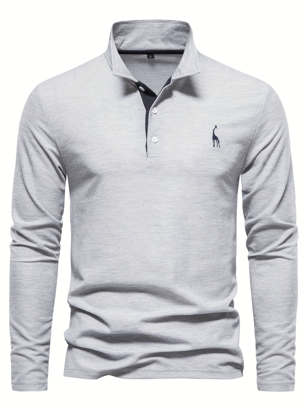 Men's Solid Giraffe Embroidery Long Sleeve Tennis Shirts, Slight Stretch All-match Fashion Men's Top
