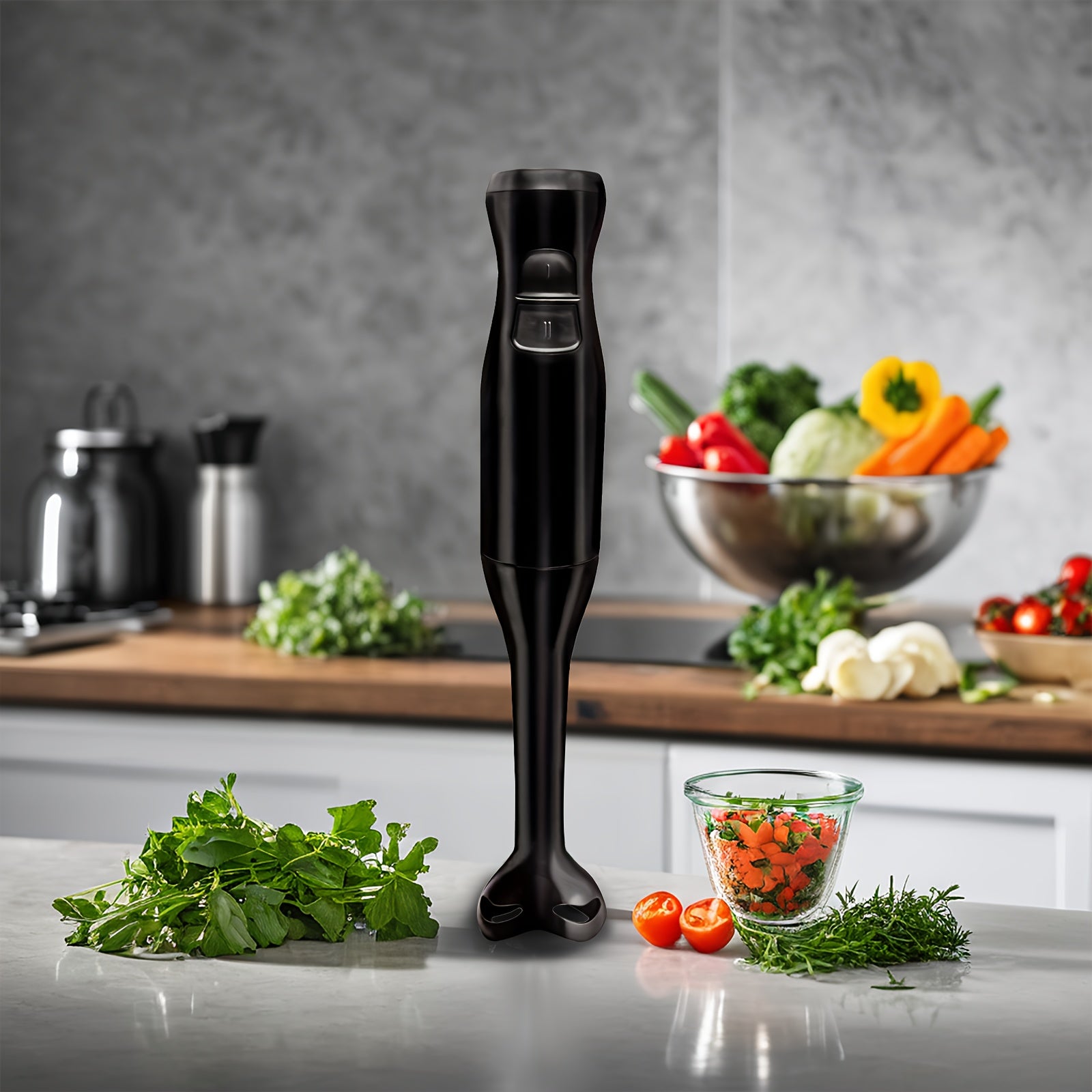 WANVOAPLS 2-Spoed Handheld Immersion Blender - Afneembare Skag vir Maklike Skoonmaak - Ophanglus vir Berging - Elektriese Handmenger vir Sop, Smoothies, Souse, Babakos, Melkskommels, Puree - Kompakte Kombuisstaafmenger vir