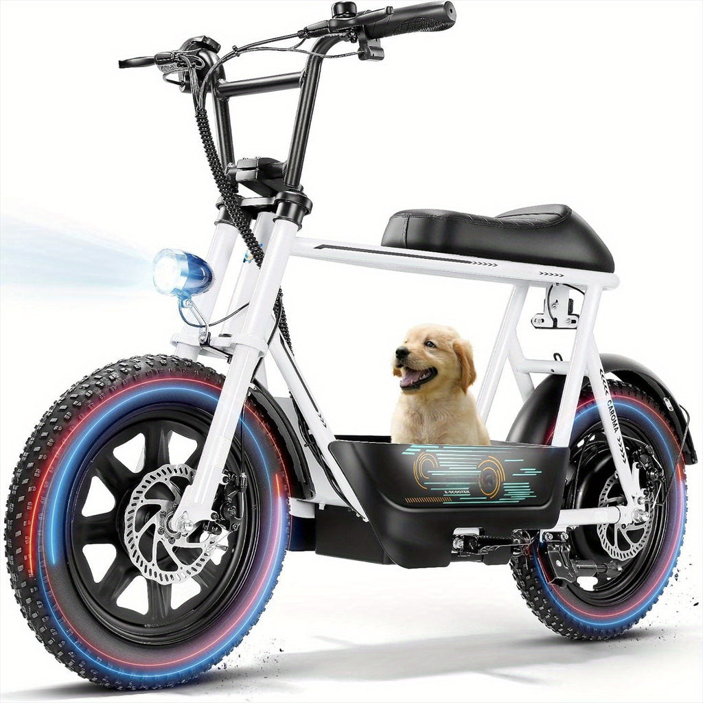 1pc Caroma 500W Electric Scooter for Adults with Seat & Basket, 16" Fat Tire, All-Terrain, 20MPH, 25Miles, 48V 7.8Ah Battery, Commuter & Off-Road E Scooter with LCD Display, Dual Disc Brake, 300lbs Max Load, Aluminum Wheels,