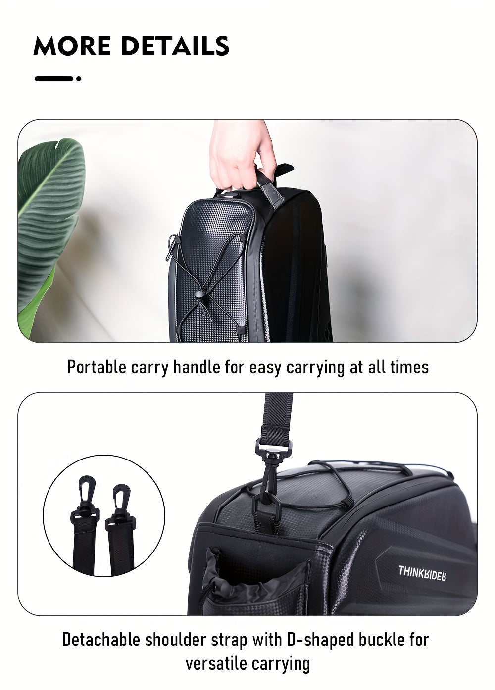 14L Hard Shell ThinkRider Bicycle Rear Hunch Bag - Anti-Splash Material, Rain Cover Included