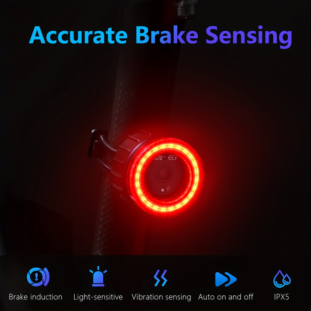 TWOOC Smart Bike Rear Light, Auto Start Stop Brake Sensing LED Charging Cycling Smart Bicycle Taillight