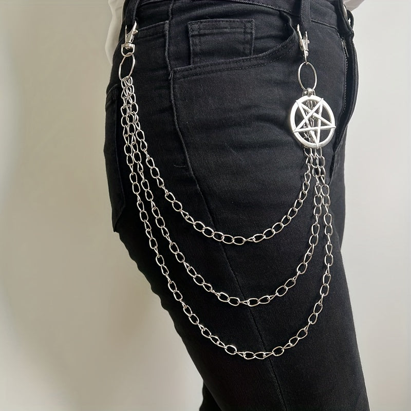 Punk Pentagram Pants Jeans Chain Keychains Trouser Biker Chains Harajuku Goth Jewelry Gothic Rock Accessories for Men Women