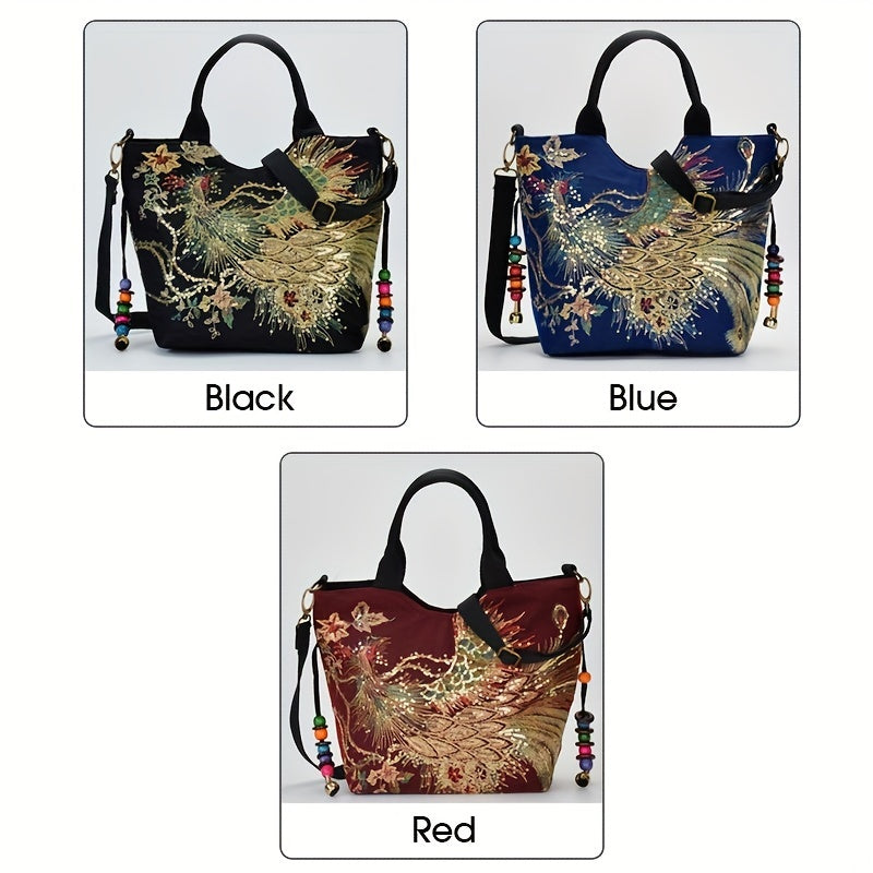 Wo 'S Embroidered Satchel Bag, Fashion Double Handle Purse, Retro Style Handbag with Removable Strap