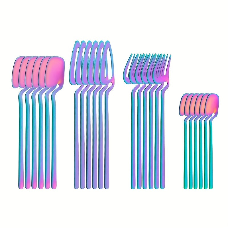 16pcs/24pcs Cutlery Set - Reusable Stainless Steel Dinnerware Set With Long Handle - Tableware Eating Utensils Set - Kitchen Supplies - For Family & Friends - Perfect for Everyday Use & Picnics