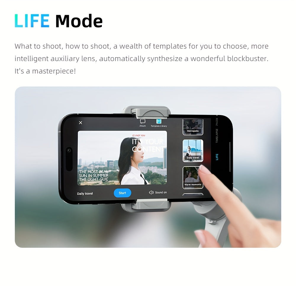 3-Axis Portable Smartphone Gimbal Stabilizer - Auto Tracking, Foldable, Rechargeable Lithium Battery, Wireless, USB Charging - Ideal for Video Recording, Vlogging, and Target Tracking