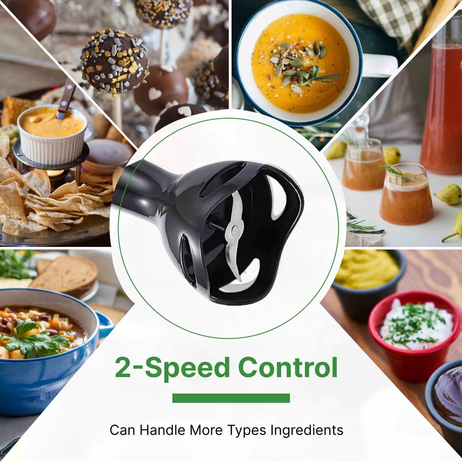 WANVOAPLS 2-Spoed Handheld Immersion Blender - Afneembare Skag vir Maklike Skoonmaak - Ophanglus vir Berging - Elektriese Handmenger vir Sop, Smoothies, Souse, Babakos, Melkskommels, Puree - Kompakte Kombuisstaafmenger vir