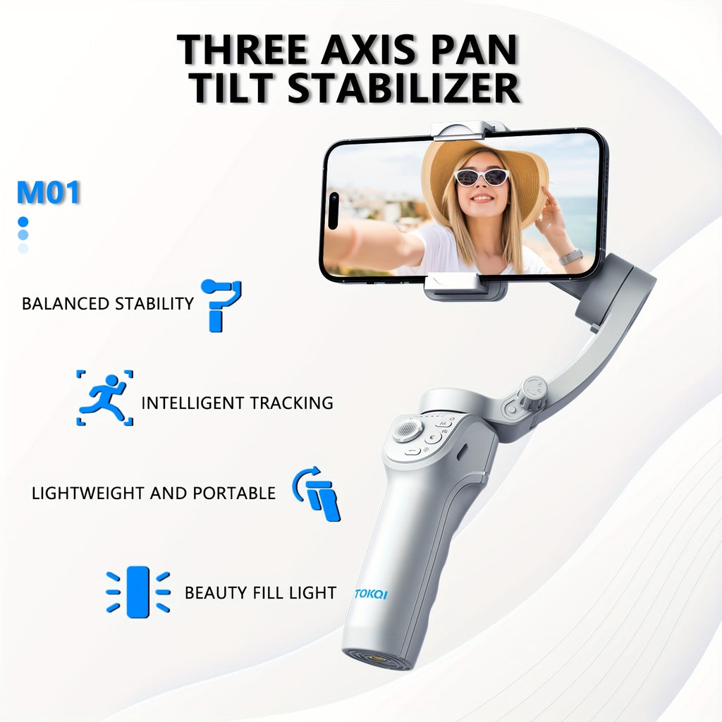 3-Axis Portable Smartphone Gimbal Stabilizer - Auto Tracking, Foldable, Rechargeable Lithium Battery, Wireless, USB Charging - Ideal for Video Recording, Vlogging, and Target Tracking