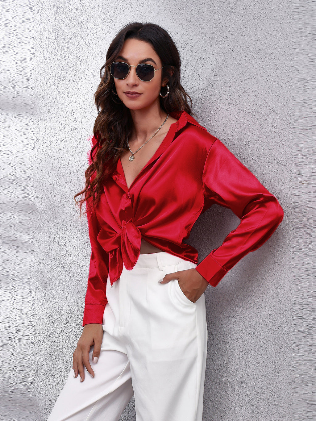 Hot Style In-Kind Shooting Satin Shirt Women'S Satin Imitation Long-Sleeved Shirt New European And American Cross-Border Women'S Clothing