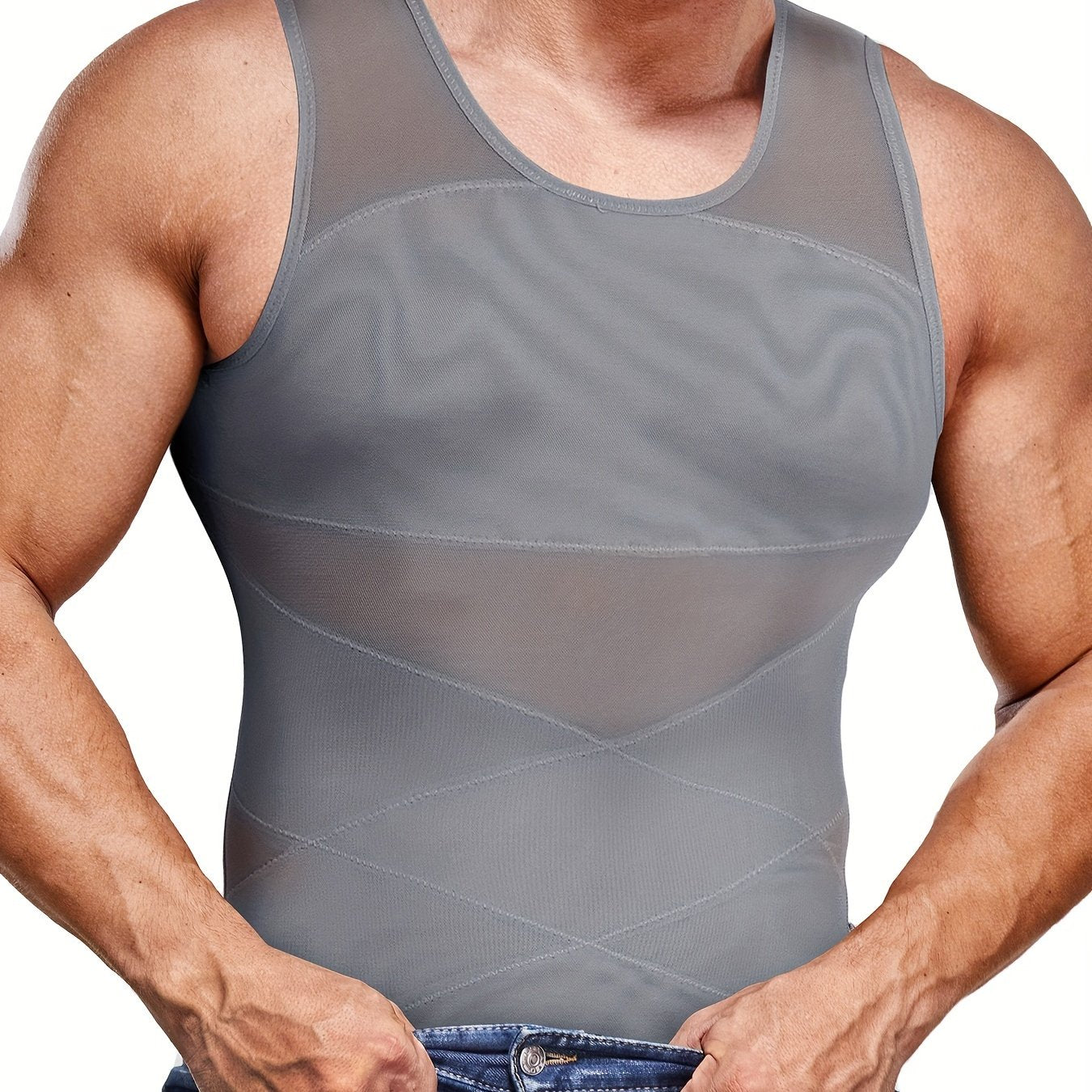 SCARBORO Men's Compression Shirt for Body Shaper Slimming Vest Tight Tummy Underwear Tank Top