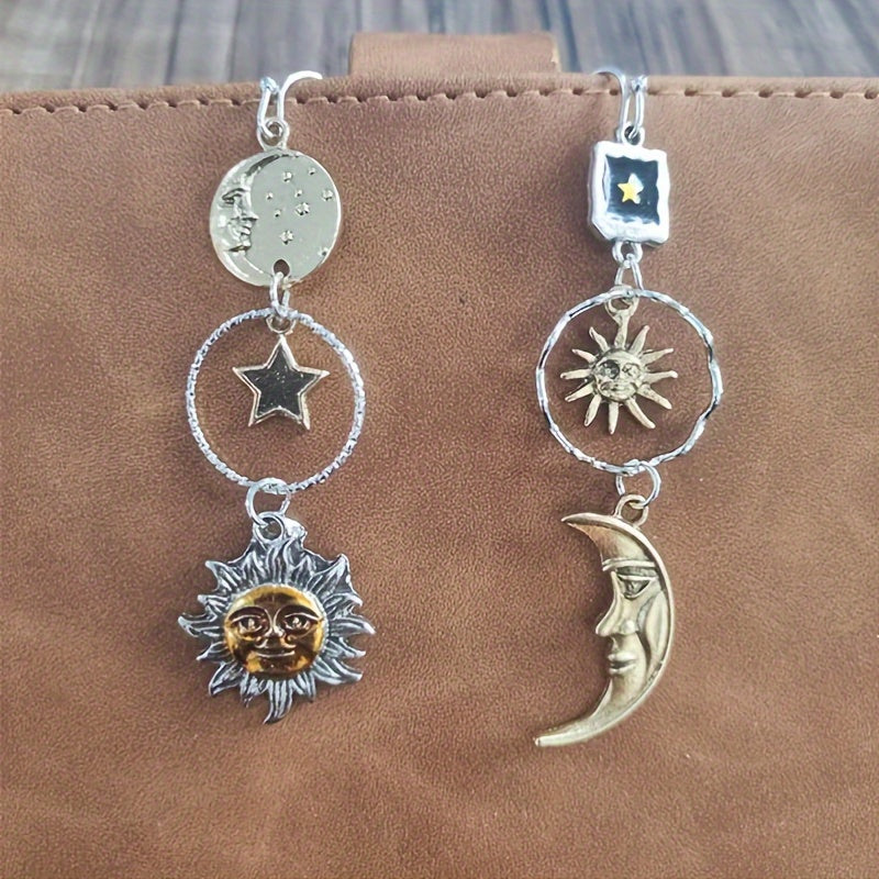 Boho-Chic Sun and Moon Asymmetrical Dangle Earrings for Women – Vintage Alloy Jewelry with Intricate Celestial Design, Perfect for Casual Attire or, Everyday Jewelry | Vintage Aesthetic | Alloy Construction