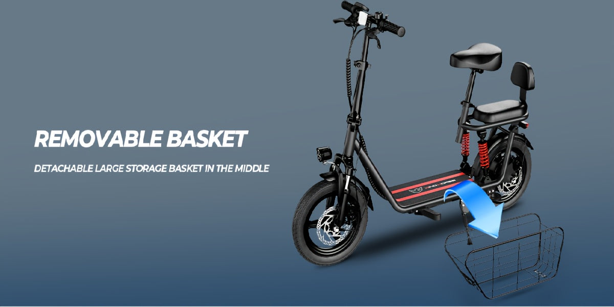 750W Peak Electric Scooter Featuring a Complimentary Seat And Basket - 480Wh Battery, Dual Suspension, Speeds Up to 22MPH, a Range of 25 Miles, LCD Display, And a Maximum Load Capacity of 330Lbs (Ideal for Commuting). This Fo