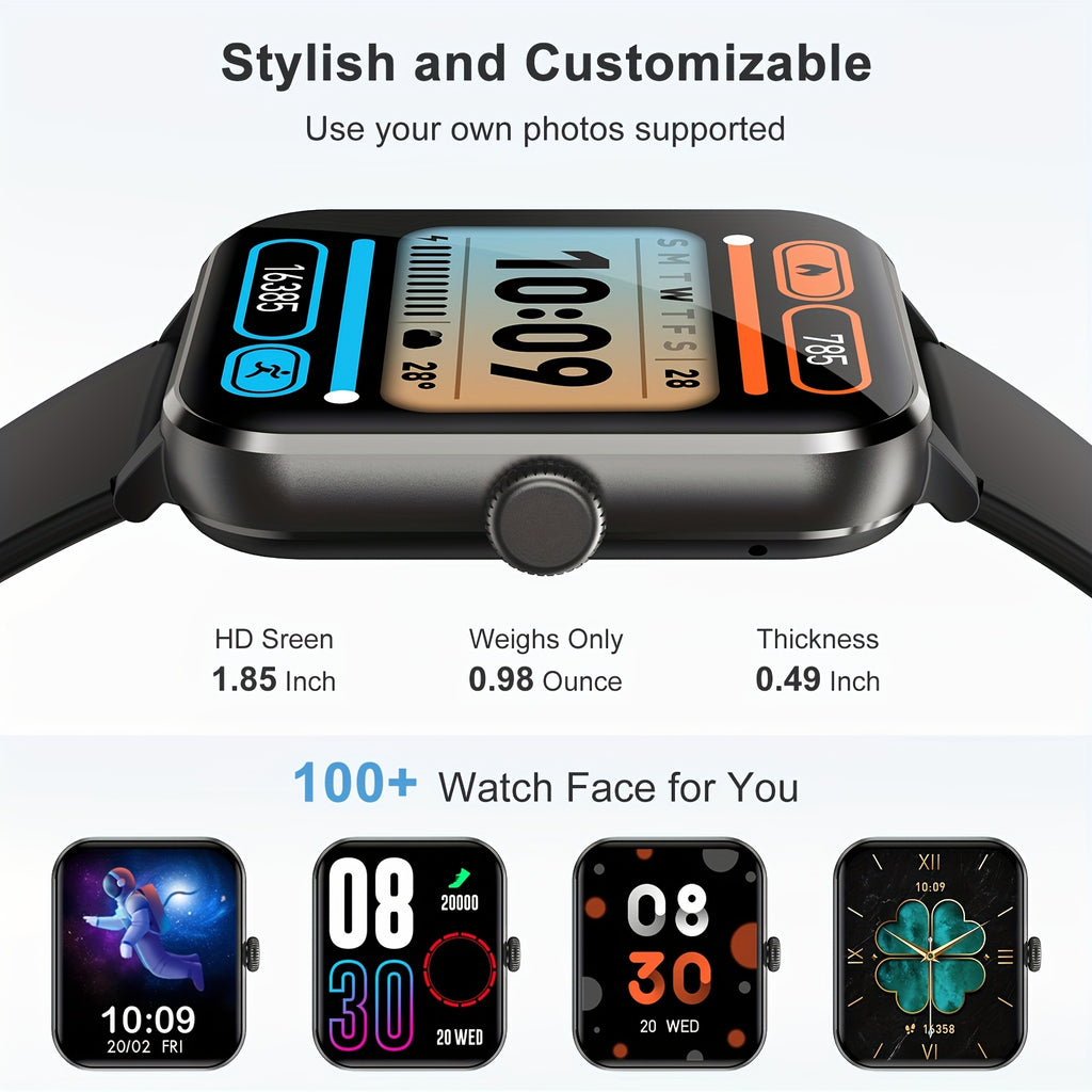 Smart Watch(Answer/Make Call), 1.85" Smart Watches for Men Women Voice Assistant, Push Message, 100+ Sport Modes, Fitness Activity Tracker, Weather, Stopwatch, Timer, Pedometer, Smartphone Watch, The Perfect Gift for Men And