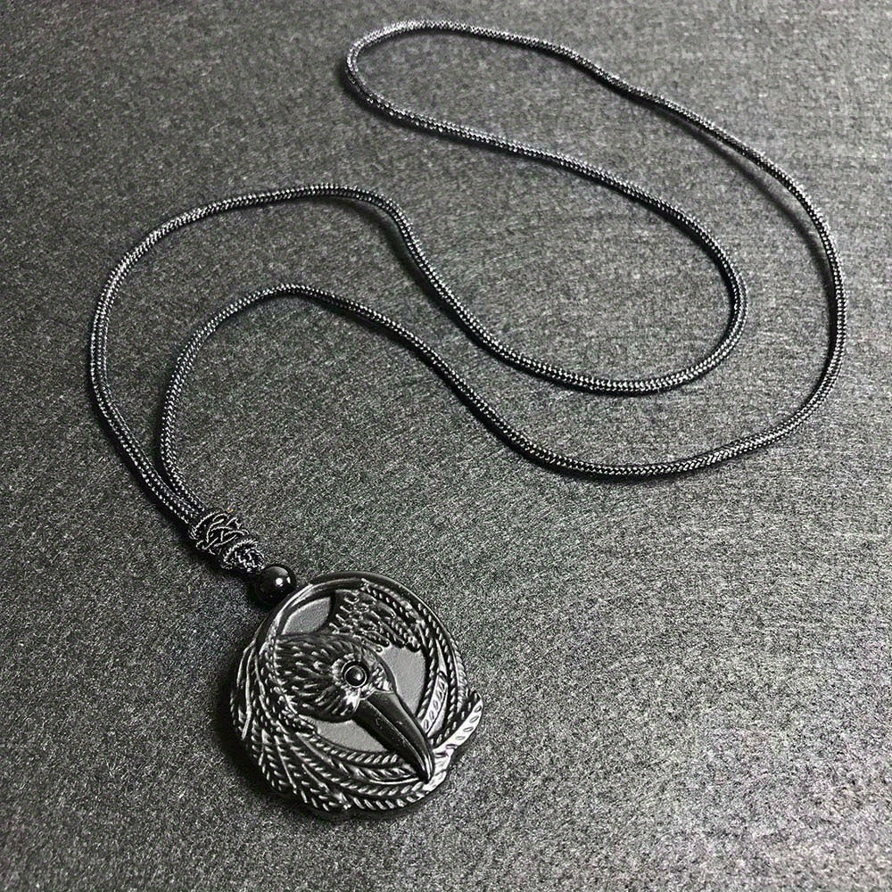 Natural Obsidian Necklace, Raptor Pendant, Crystal Necklace Pendant For Men And Women