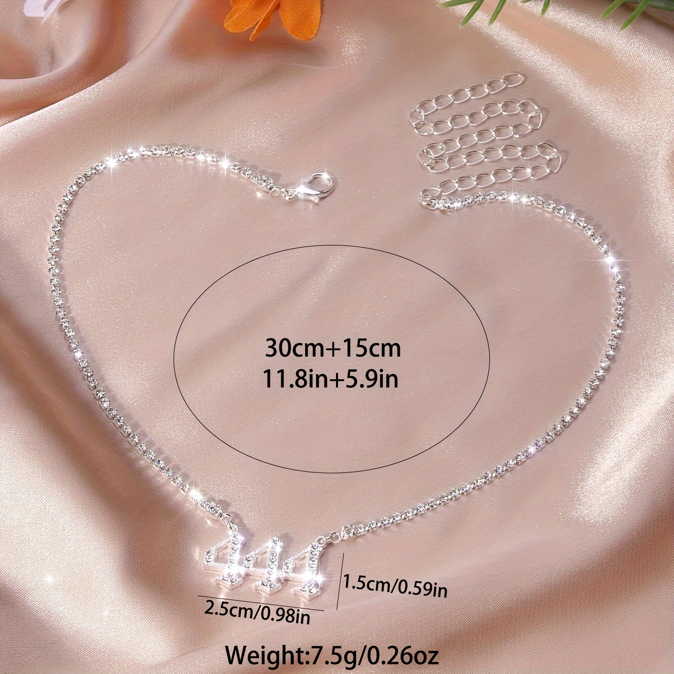 444 Angel Number Rhinestone Necklace - Silver Plated Zinc Alloy with Sparkling Stones, Daily & Party Occasion, Everyday Jewelry | Angelic Design | Rhinestone Chain, Angel Jewelry