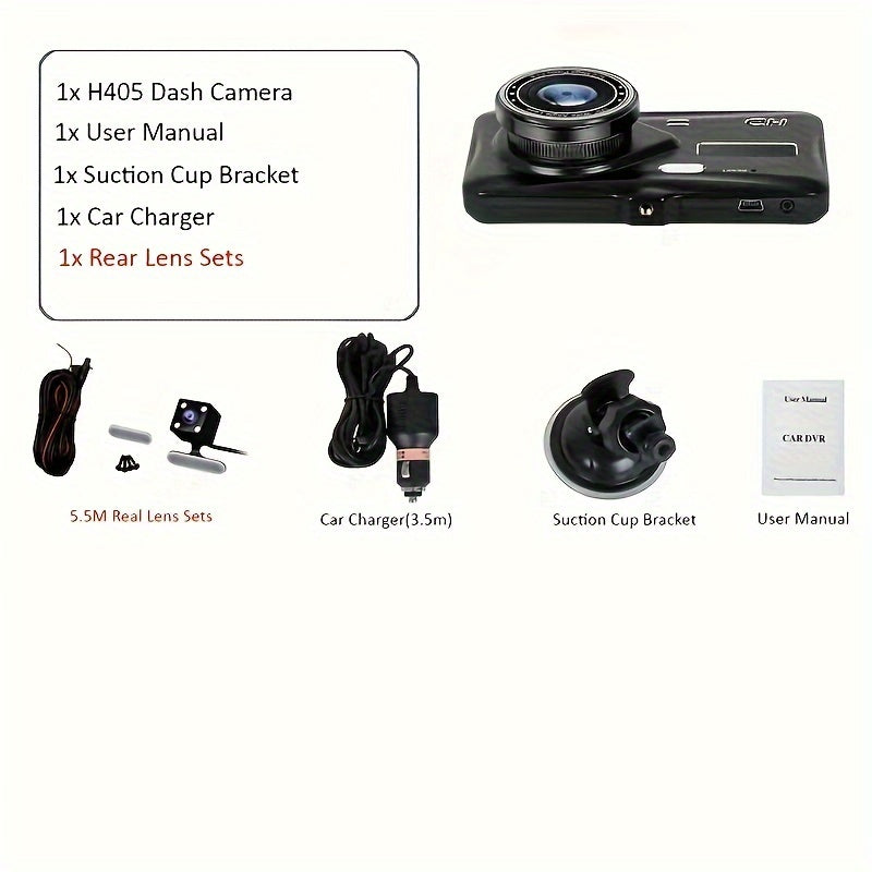 HD 1080P Night Vision Dash Cam - CAR DVR Car Video Recorder - Front And 720P Rear Camera Vehicle Black Box Driver Recorder