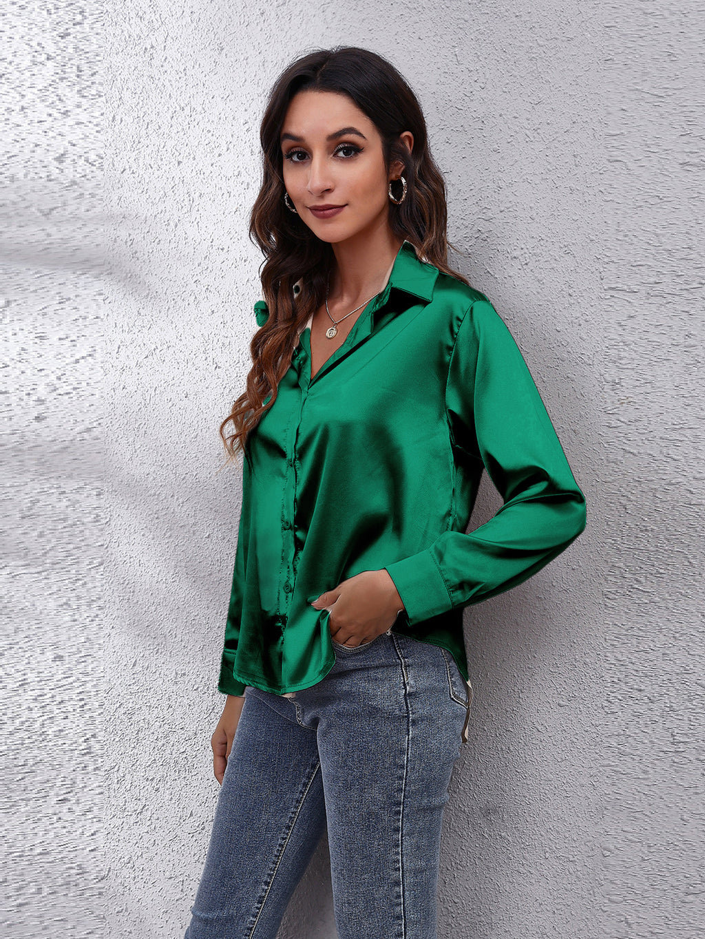 Hot Style In-Kind Shooting Satin Shirt Women'S Satin Imitation Long-Sleeved Shirt New European And American Cross-Border Women'S Clothing