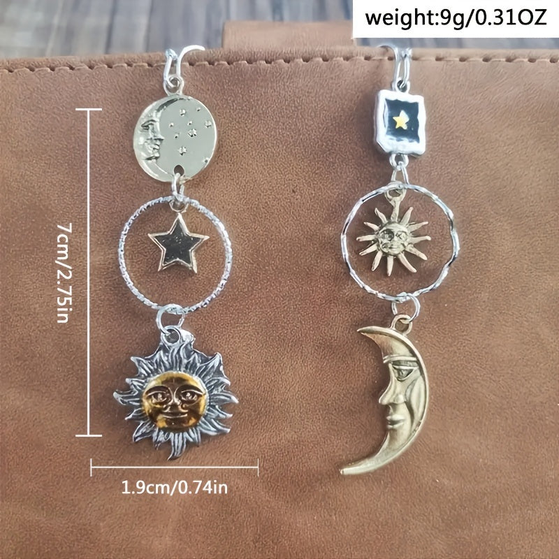 Boho-Chic Sun and Moon Asymmetrical Dangle Earrings for Women – Vintage Alloy Jewelry with Intricate Celestial Design, Perfect for Casual Attire or, Everyday Jewelry | Vintage Aesthetic | Alloy Construction