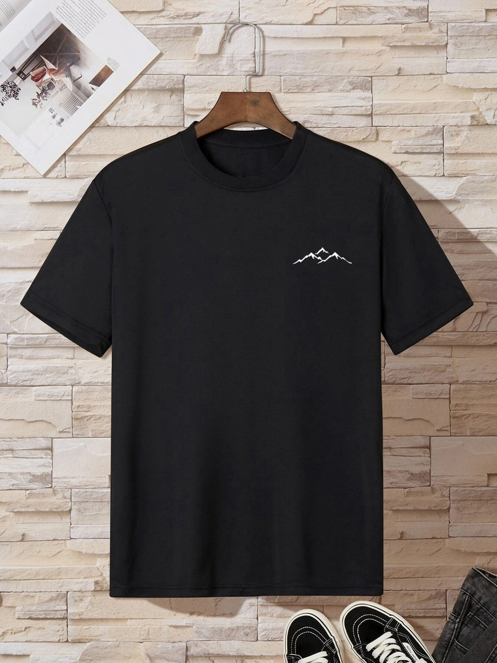 Plus Size Mountain Men's Casual Trendy Graphic Print Comfortable Crew Neck Short Sleeve T-shirts, Summer Oversized Loose Tees