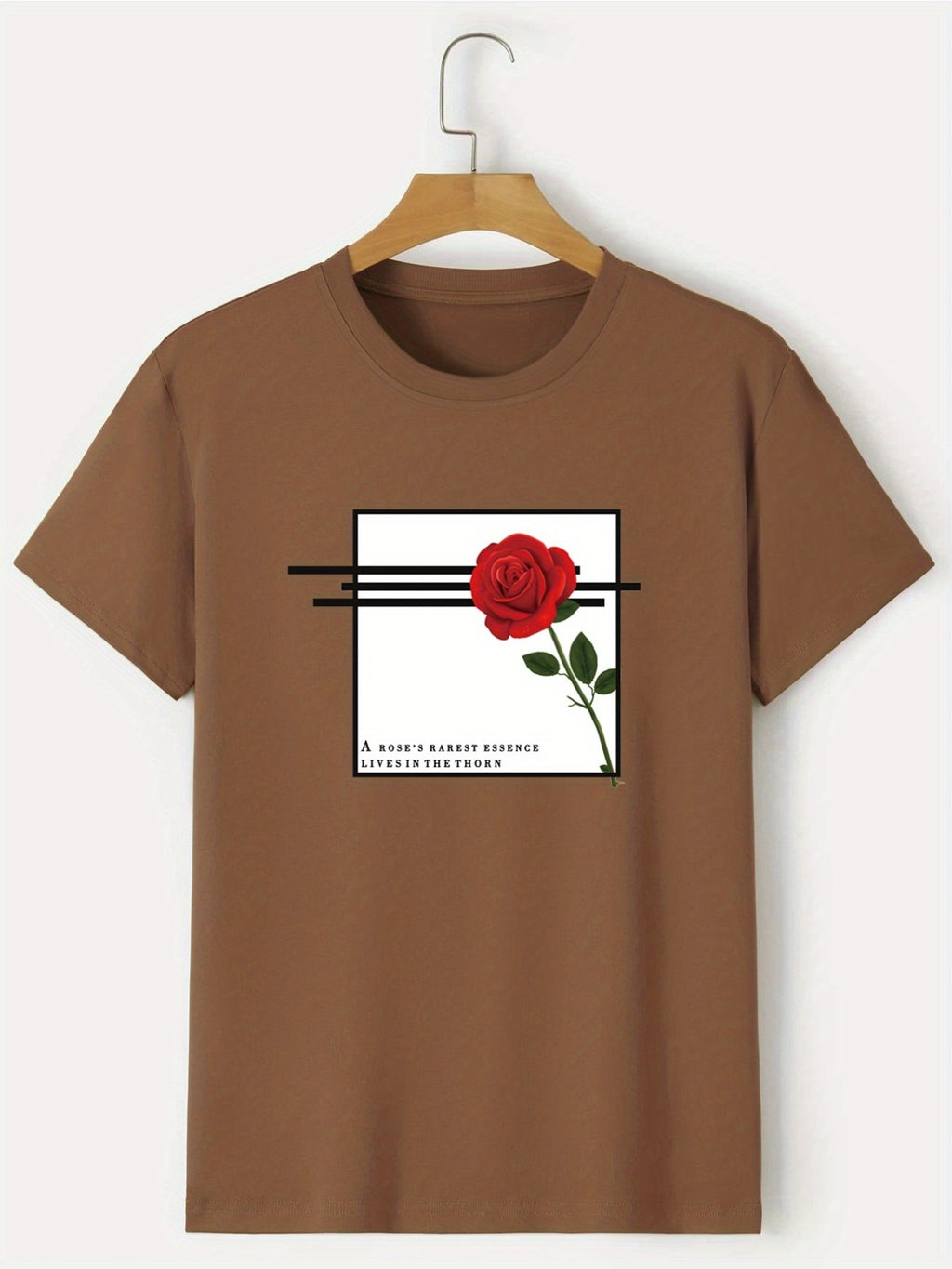 Men's Letter And Rose Graphic Crew Neck T-Shirts, Casual Sport Tees For Spring Summer