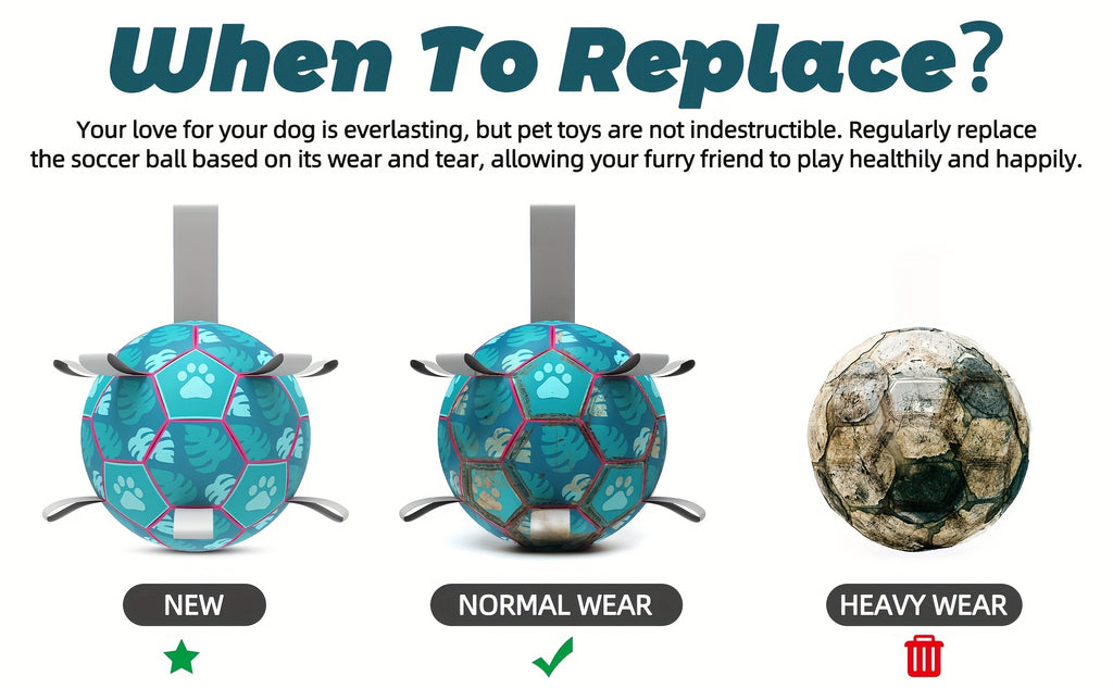 [Interactive Football Dog Toys] Durable Lake Blue Dog Toys Soccer Balls with Straps | Interactive Football for Tug of War | Indoor/Outdoor Puppy Toy for Small/Medium Breed