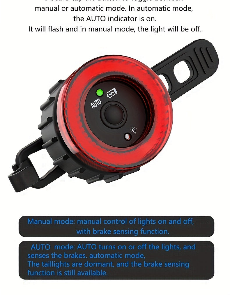 TWOOC Smart Bike Rear Light, Auto Start Stop Brake Sensing LED Charging Cycling Smart Bicycle Taillight