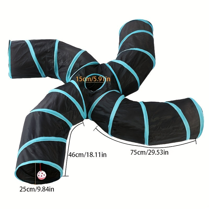 Cat Tunnel for Indoor Cats Large with Play Ball 2/3/4/5 Way Collapsible Interactive Peek Hole Pet Tube Toys for Puppy, Kitty, Kitten, Rabbit