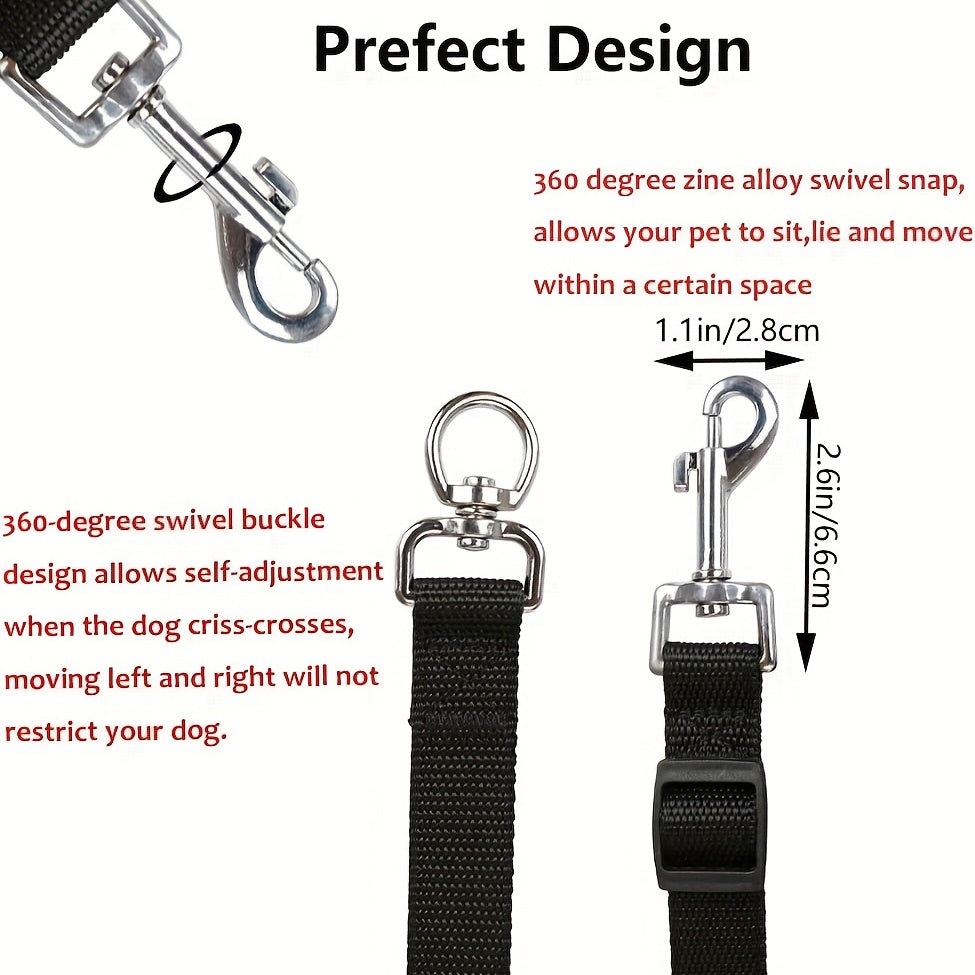 Adjustable No-Pull Dog Leash Suitable for Outdoor Walking & Car Travel - 3-Way Car Seat Belt Harness for Dogs, for Hiking, Camping, Vehicle Rides