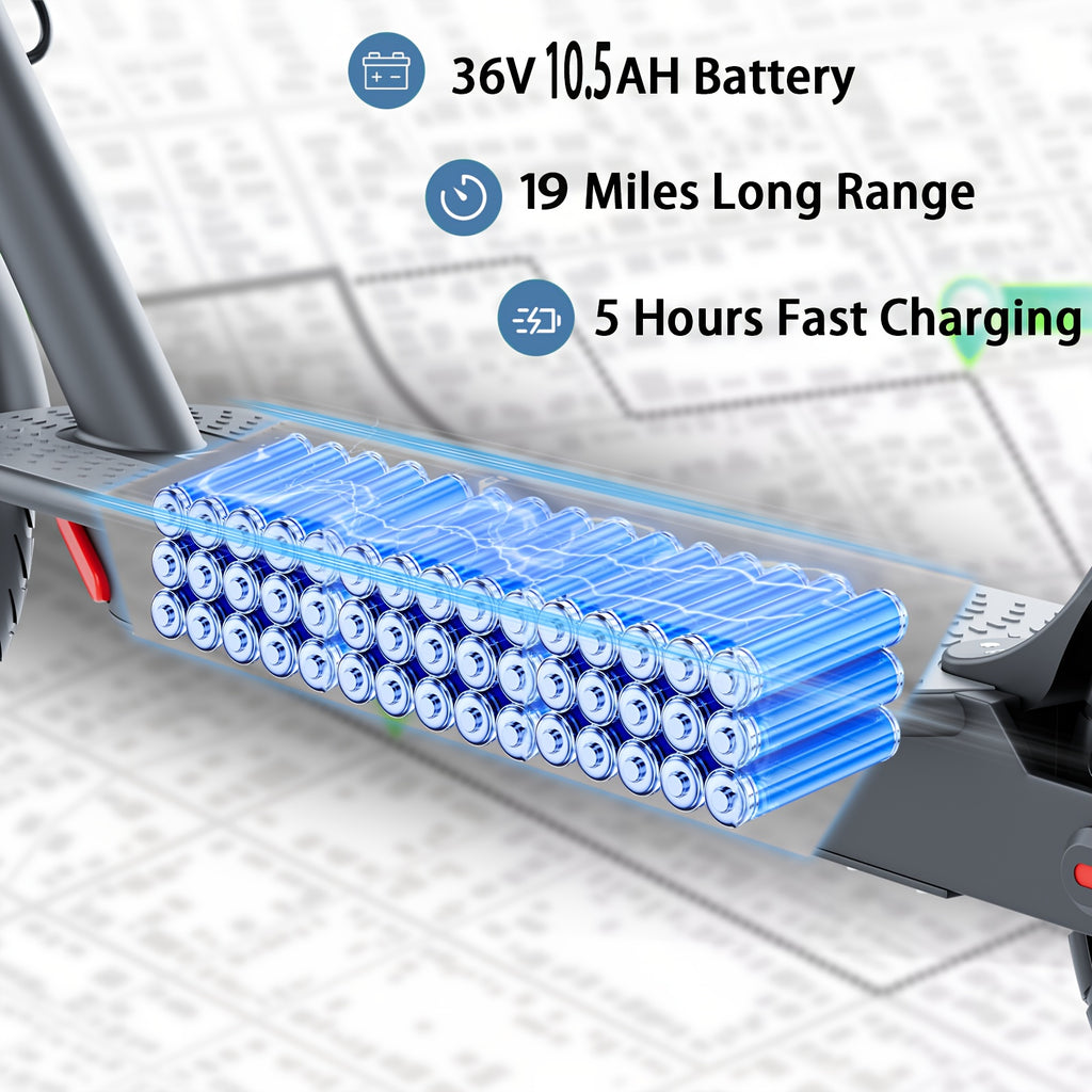 LADPED Electric Scooter, with a Motor Rated at 350/500W, Features a 36V Battery Ranging from 5.2AH to 10.5AH, Equipped with 8.5-Inch Anti-Slip Solid Tires