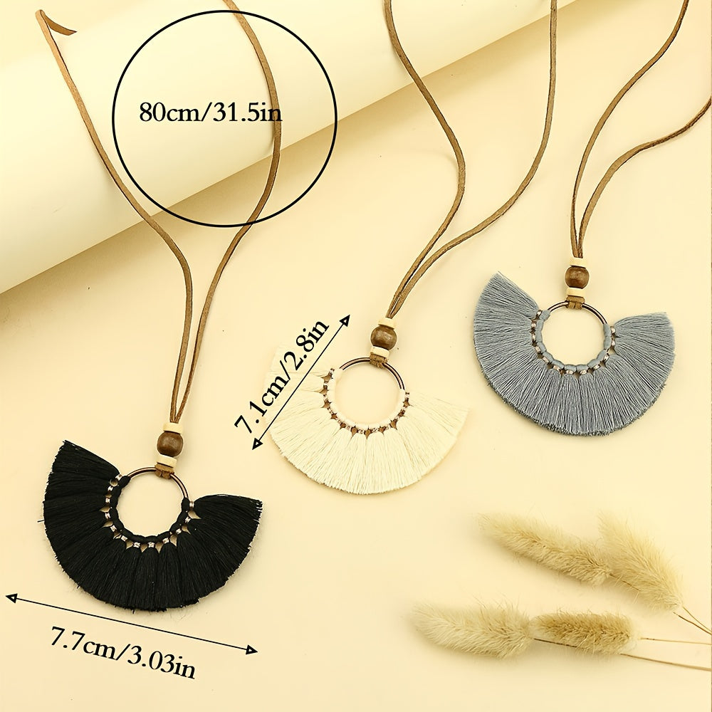 3pcs Ethnic Style Women's Fashion Pendant Necklace Set with Floral Tassel Pendant, Bronze Enamel Drip Zinc Alloy with Glass Rhinestone Inlay, Vintage Necklace