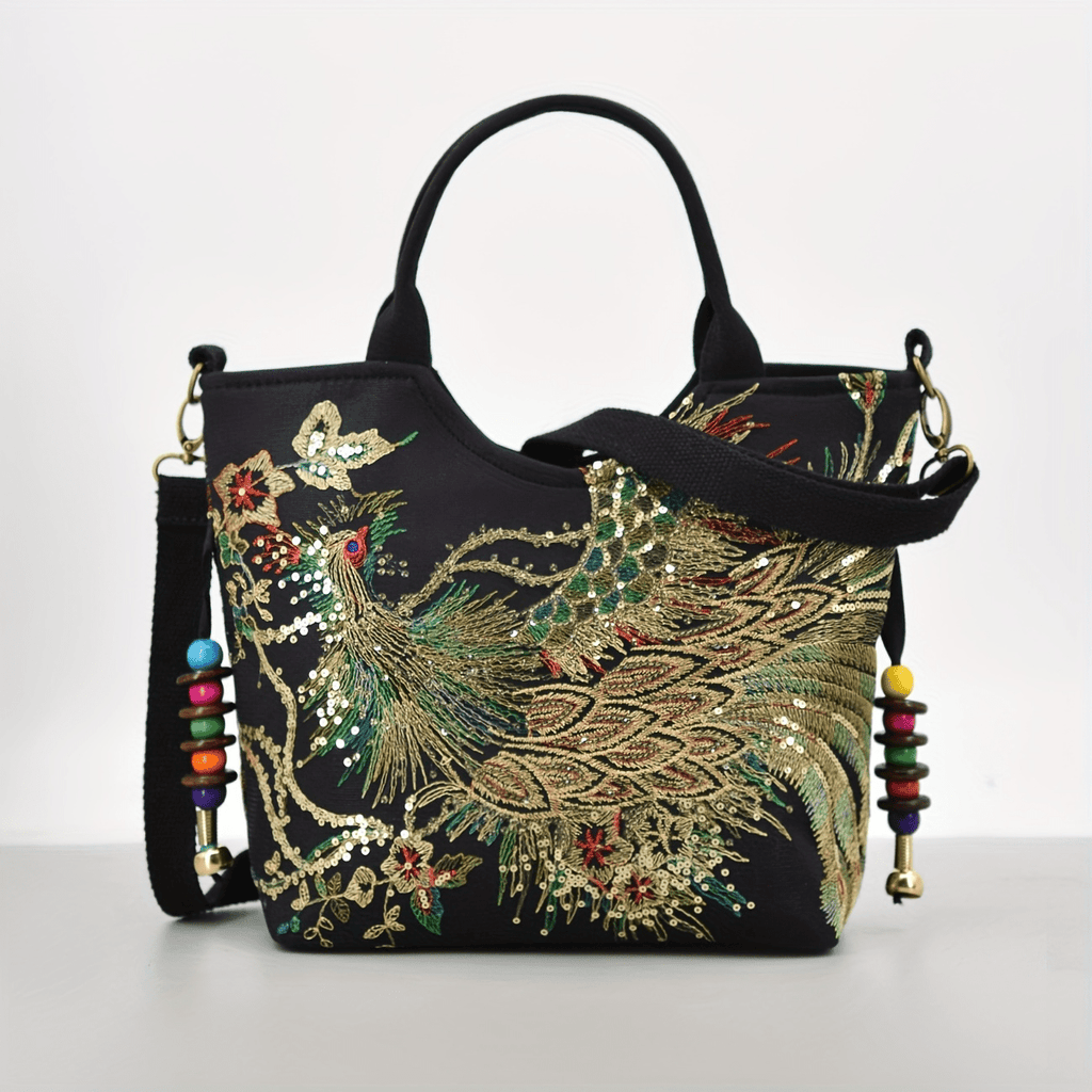 Wo 'S Embroidered Satchel Bag, Fashion Double Handle Purse, Retro Style Handbag with Removable Strap