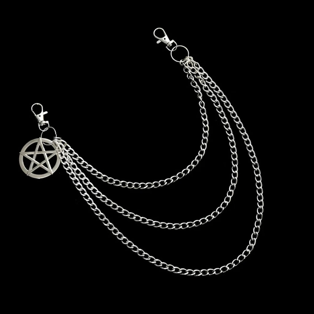 Punk Retro Waist Chain with Double Star Pendant Layered Metal Chains for Hip Hop Gothic Style Streetwear Essential