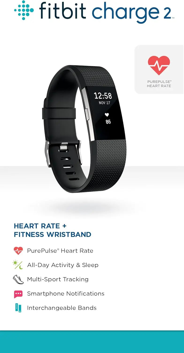 Fitbit Charge 2 Fitness Tracker Smart Wristband Heart Rate Monitor Sleep Steps Call Reminder GPS Sports Watch for iOS Android