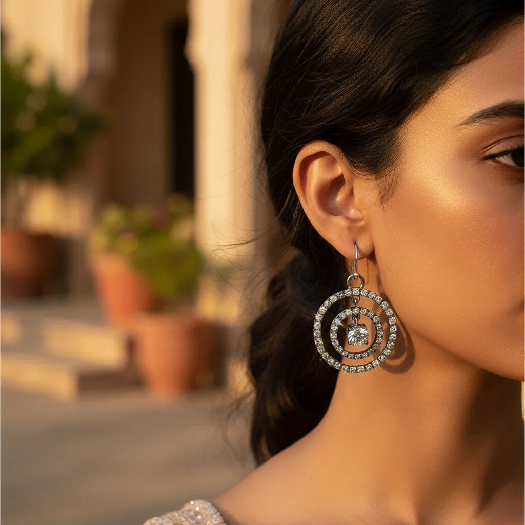 "Crystal Earrings Silver Cubic Zirconia Circle Drop Earrings for Women's Gift"