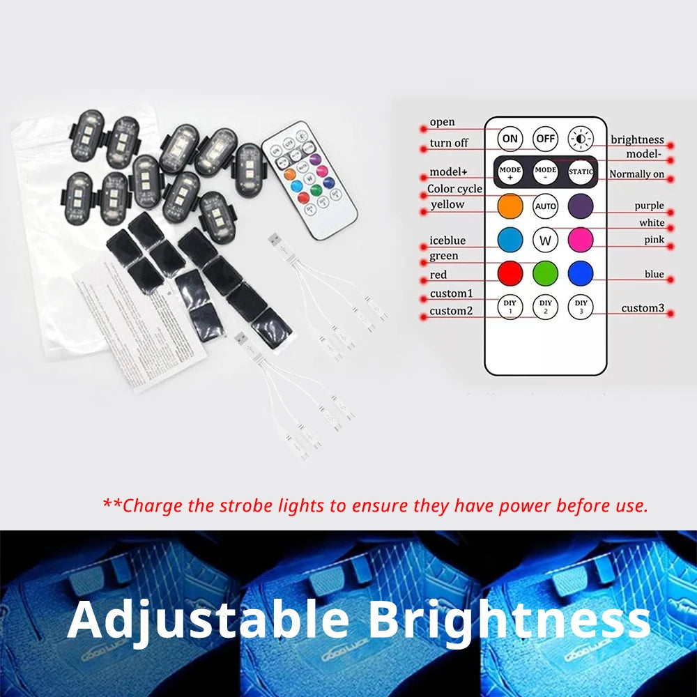 RGB LED Drabare Partytjieligte Afstandbeheer Draadlose Beligting Herlaaibare Motorvoetruimlig Ondergloeistelle Toebehore Geskenk