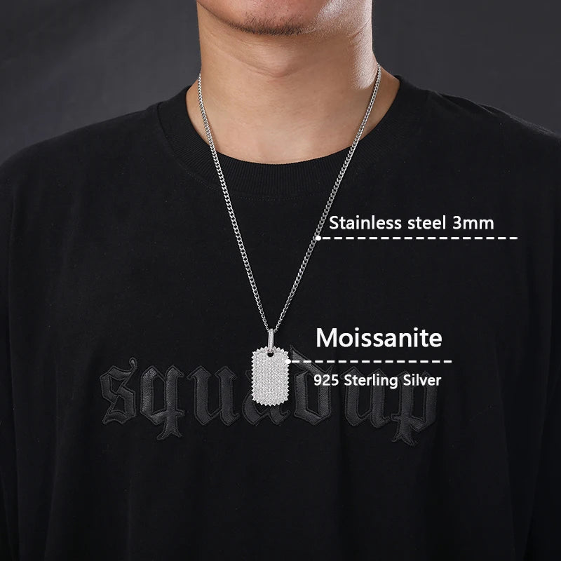 THUE Full Moissanite Luxury Square Pendant with Certification Rope Necklace For Women Men Hip Hop Jewelry Gifts