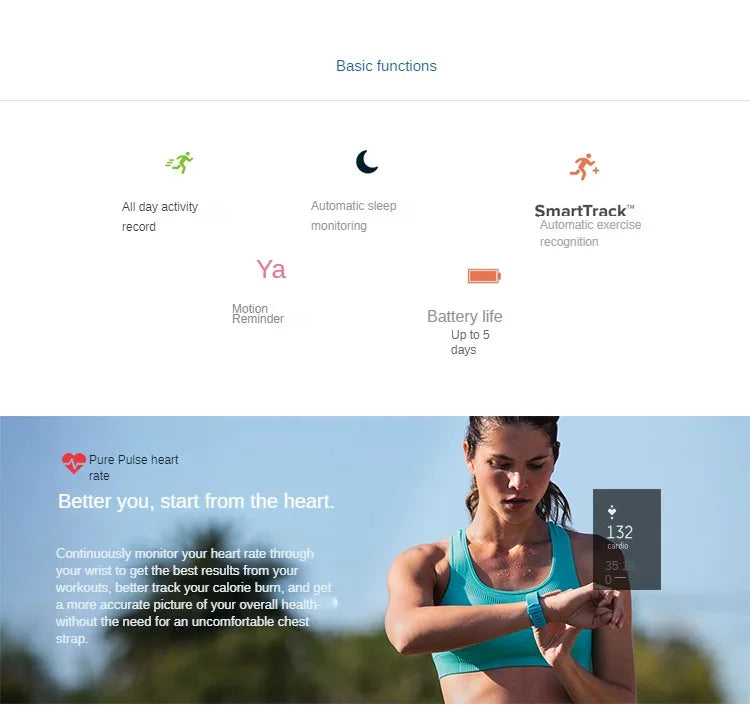 Fitbit Charge 2 Fitness Tracker Smart Wristband Heart Rate Monitor Sleep Steps Call Reminder GPS Sports Watch for iOS Android