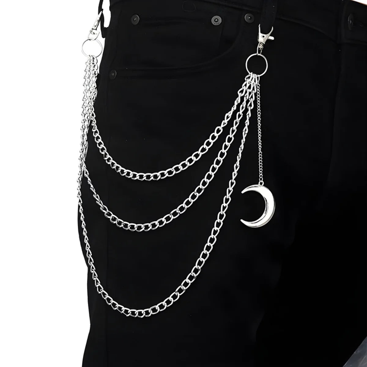 Punk Retro Waist Chain with Double Star Pendant Layered Metal Chains for Hip Hop Gothic Style Streetwear Essential