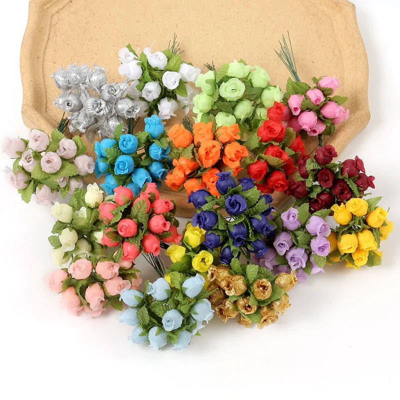 12/36/72/144PCS Rose Artificial Flowers Bouquet Fake Flowers for Home Decor Christmas Party Wedding Decoration Wreath Accessory