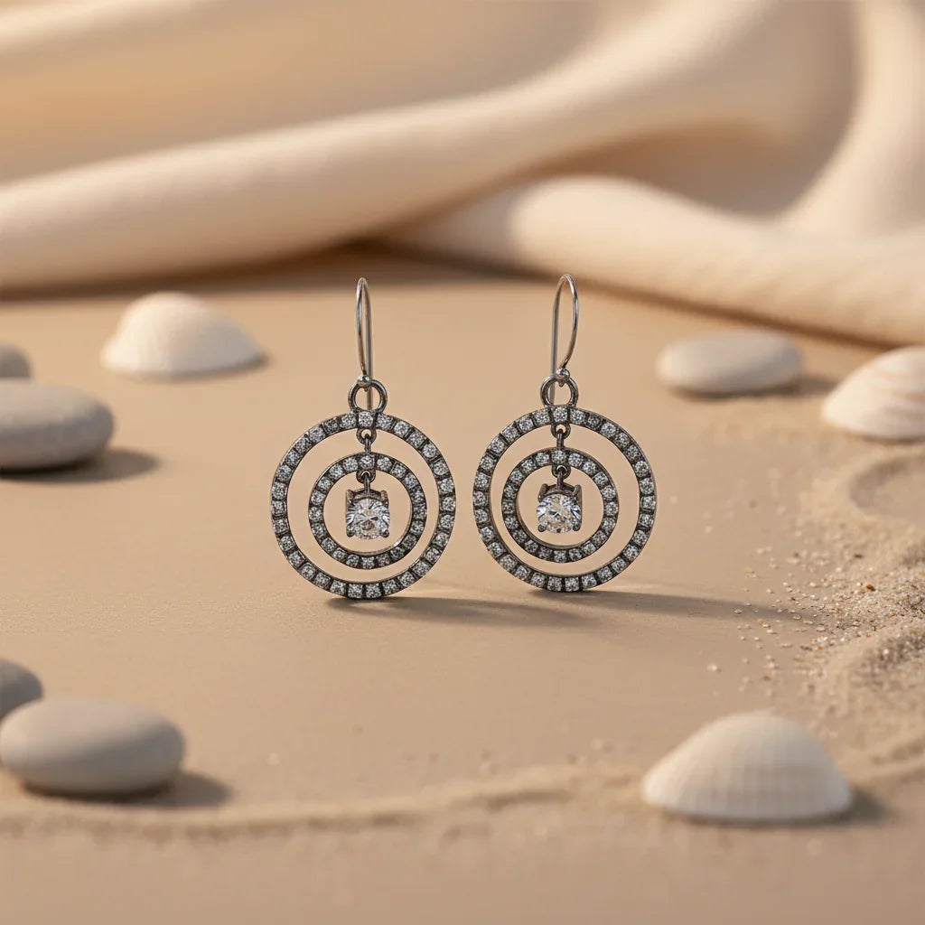 "Crystal Earrings Silver Cubic Zirconia Circle Drop Earrings for Women's Gift"