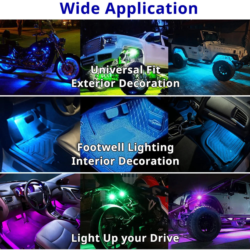 RGB LED Drabare Partytjieligte Afstandbeheer Draadlose Beligting Herlaaibare Motorvoetruimlig Ondergloeistelle Toebehore Geskenk