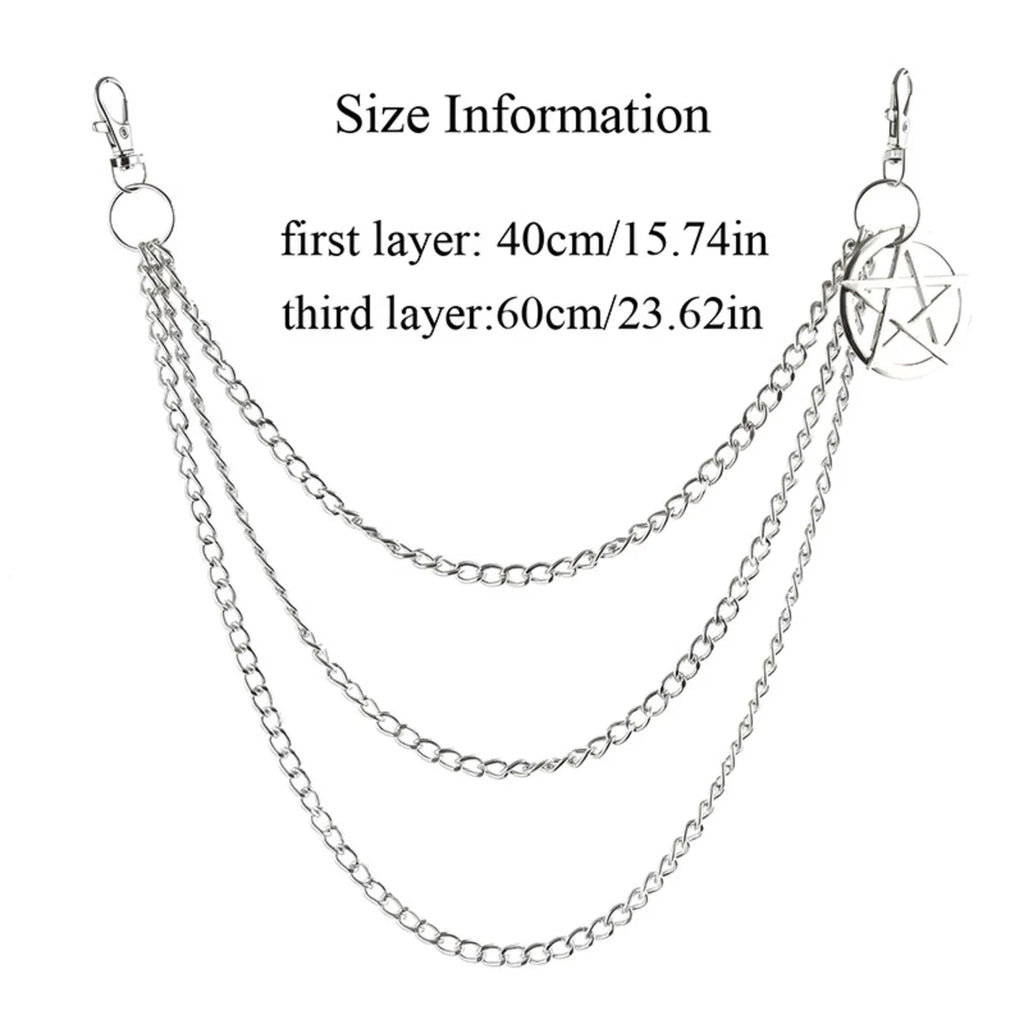 Punk Retro Waist Chain with Double Star Pendant Layered Metal Chains for Hip Hop Gothic Style Streetwear Essential