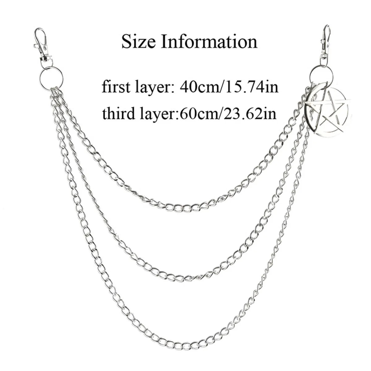 Punk Retro Waist Chain with Double Star Pendant Layered Metal Chains for Hip Hop Gothic Style Streetwear Essential