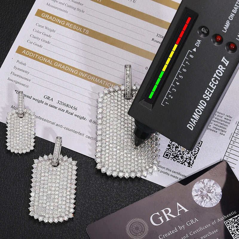 THUE Full Moissanite Luxury Square Pendant with Certification Rope Necklace For Women Men Hip Hop Jewelry Gifts