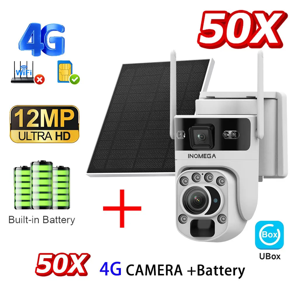 12MP 50X Zoom Dual Lens 4G SIM Solar Camera WIFI Outdoor Surveillance PTZ Human Detection Recording Security Night Vision Camera