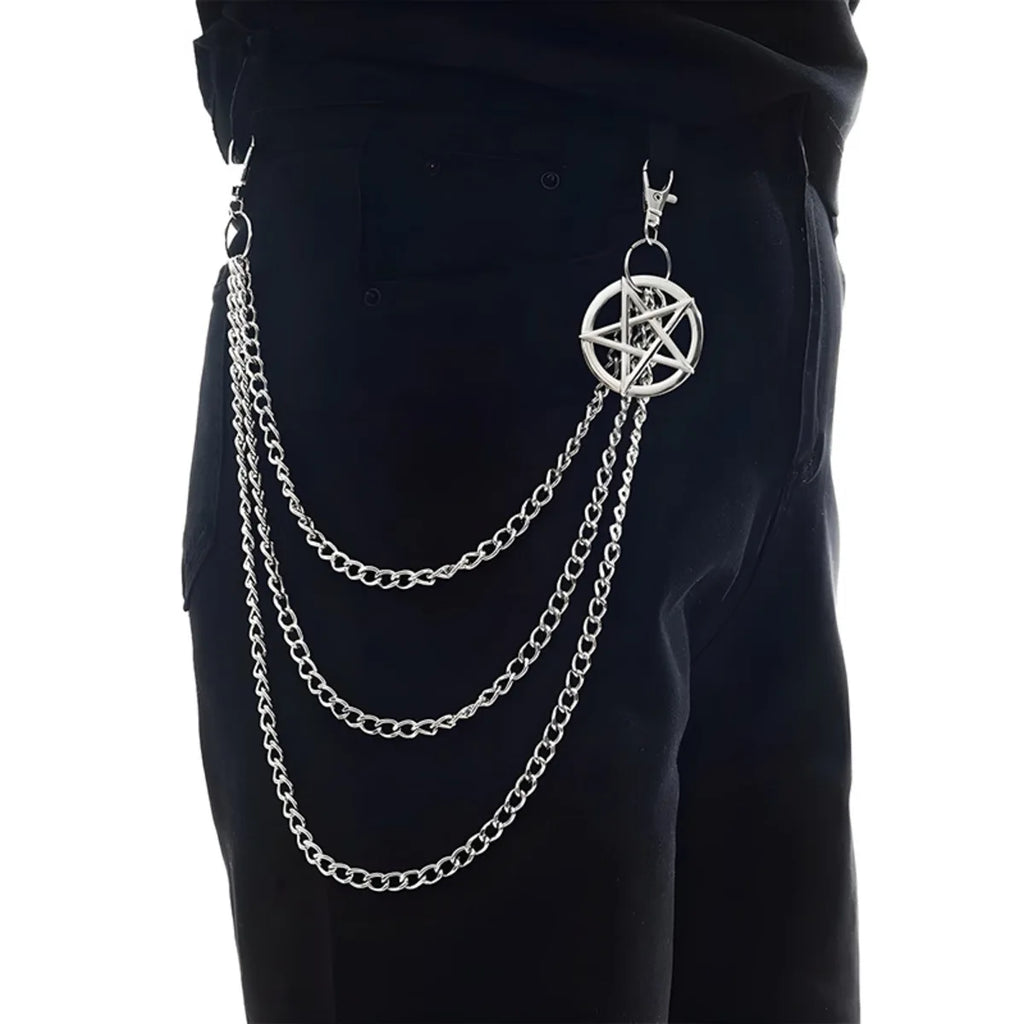 Punk Retro Waist Chain with Double Star Pendant Layered Metal Chains for Hip Hop Gothic Style Streetwear Essential