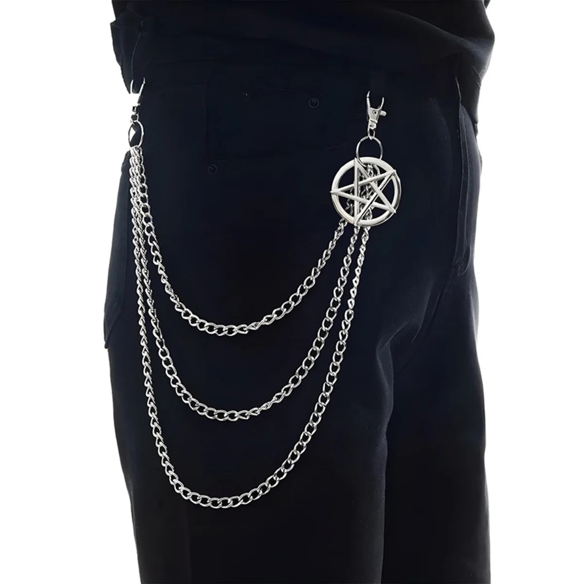 Punk Retro Waist Chain with Double Star Pendant Layered Metal Chains for Hip Hop Gothic Style Streetwear Essential