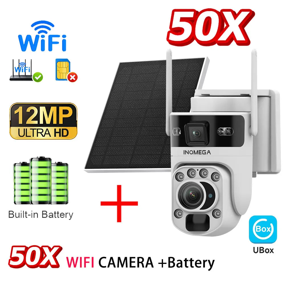 12MP 50X Zoom Dual Lens 4G SIM Solar Camera WIFI Outdoor Surveillance PTZ Human Detection Recording Security Night Vision Camera