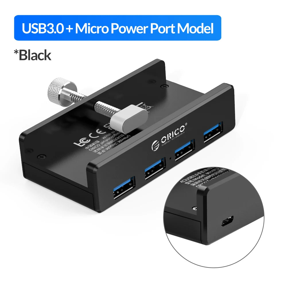 ORICO MH4PU Aluminum 4 Ports USB 3.0 Clip-type HUB For Desktop Laptop Clip Range 10-32mm With 100cm Date Cable gift package