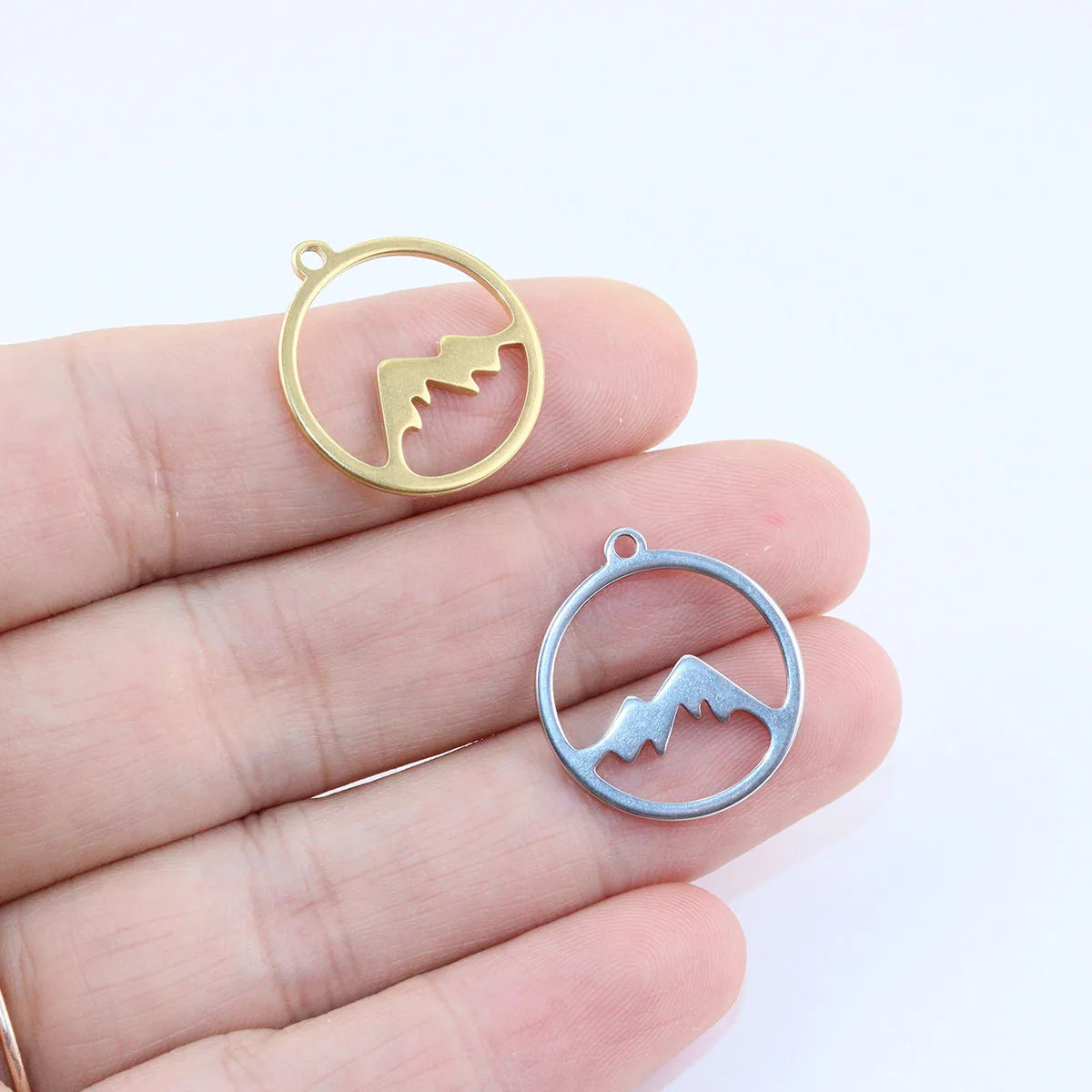 10pcs 20mm Wholesale Stainless Steel Mountain Charms Pendant DIY Necklace Earrings Bracelets Unfading Colorless 2 Colors